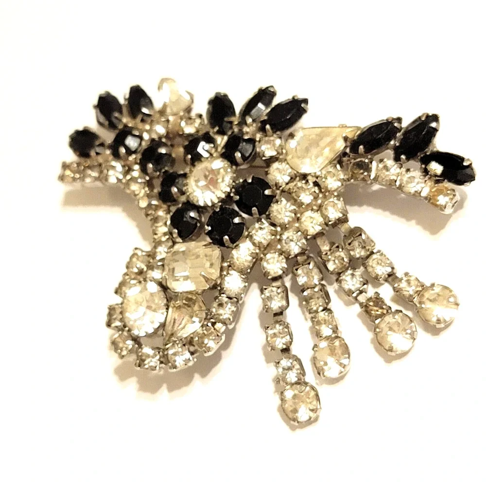 Vintage Large Rhinestone Flower Brooch Pin, 3